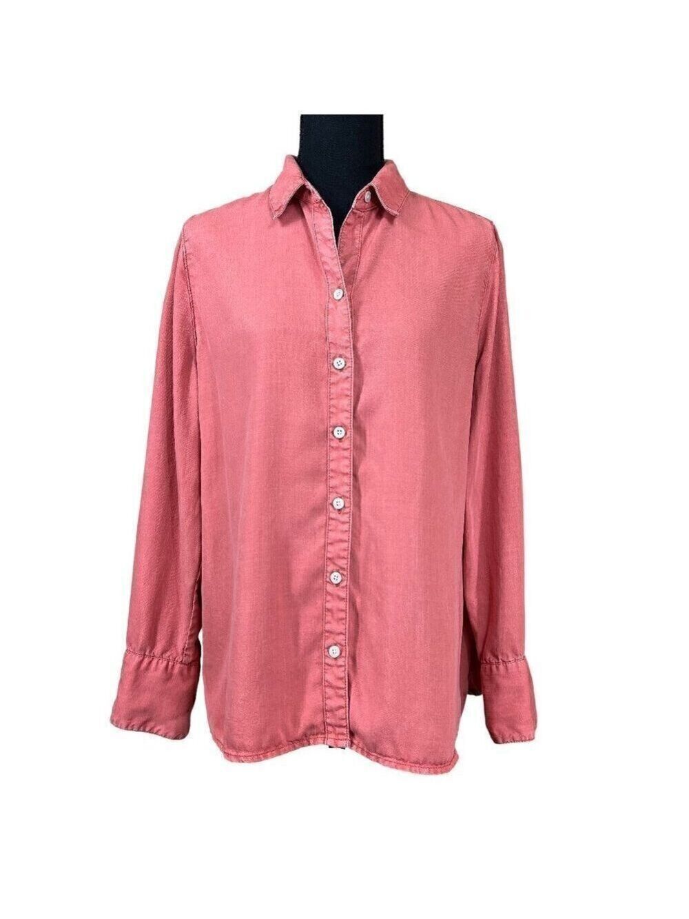 Chico's Peach Pink Tencel Long Sleeve Button Up Blouse Size 2